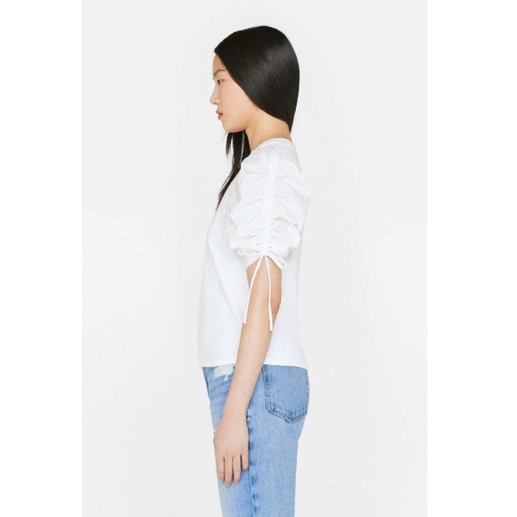 FRAME💕Ruched Tie Sleeve Tee in Blanc Size L - Picture 14 of 15